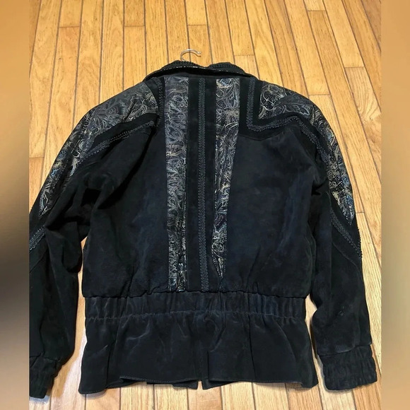 Vtg Adler Suede Leather Coat Women’s Medium 80’s Ruched Paisley Print Patchwork - Picture 7 of 11